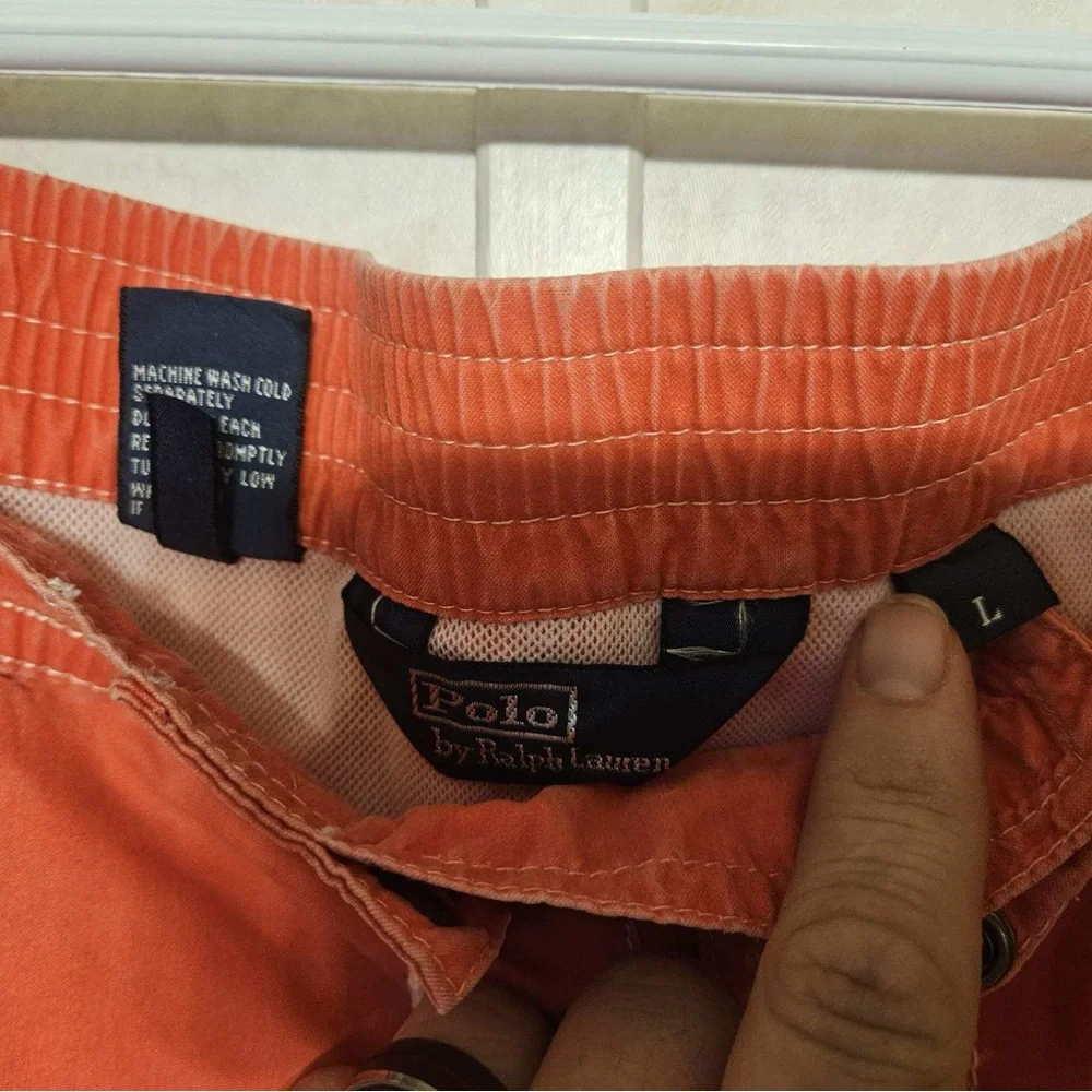 Ralph Lauren Coral Polo Shorts with Navy Accents‎